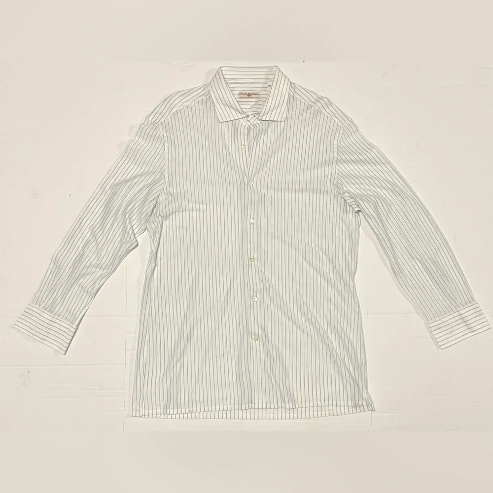 Luciano Barbera Men's‎ Long Sleeve Shirt White Blue Made in Italy XL (0148)A4